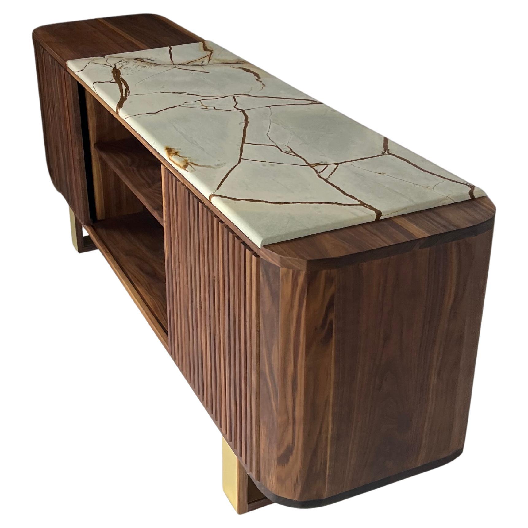 iSN-v1 Blue Roma Quartzite & Walnut Sideboard In New Condition For Sale In Toronto, CA
