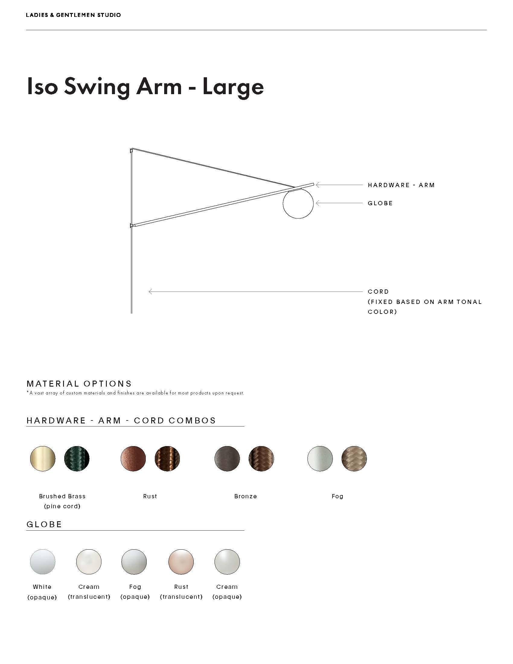 Contemporary ISO Swing Arm Large Sconce in Brass Finish & Color Wash Globe Wall Mount Light For Sale
