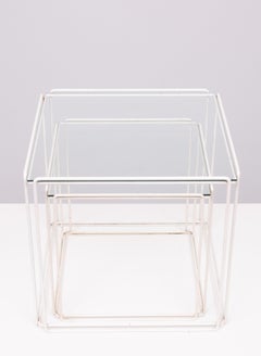 Isocele White and Clear Glass Nesting Tables Max Sauze for Max Sauze studio