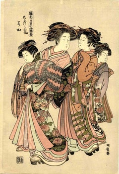 Courtesans - Original Woodcut by Isoda Koryusai - 1770