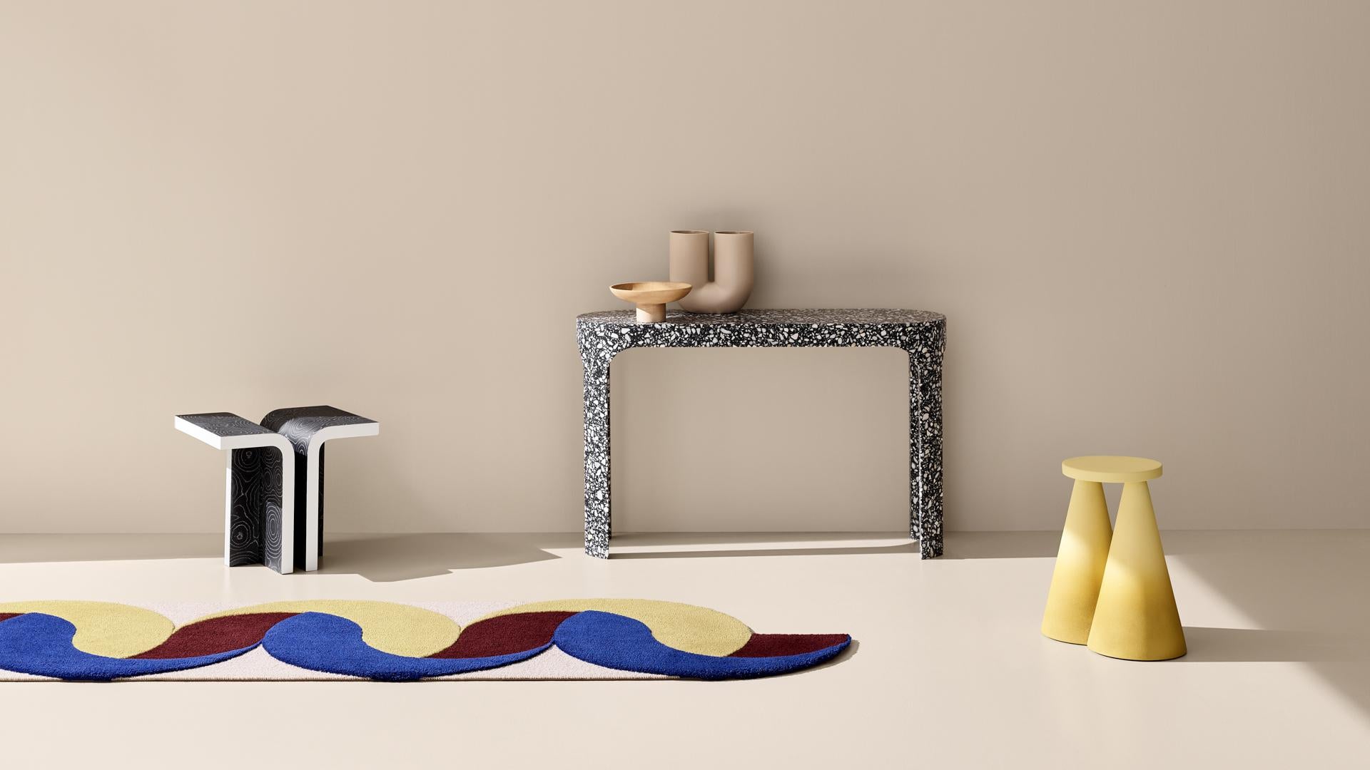 Isola side table is completely made in ceramic using high temperature furnace, to make the material stronger.
The large base makes the object stable as well as unique on its design.
Each piece is then finished by playing with the contrast between
