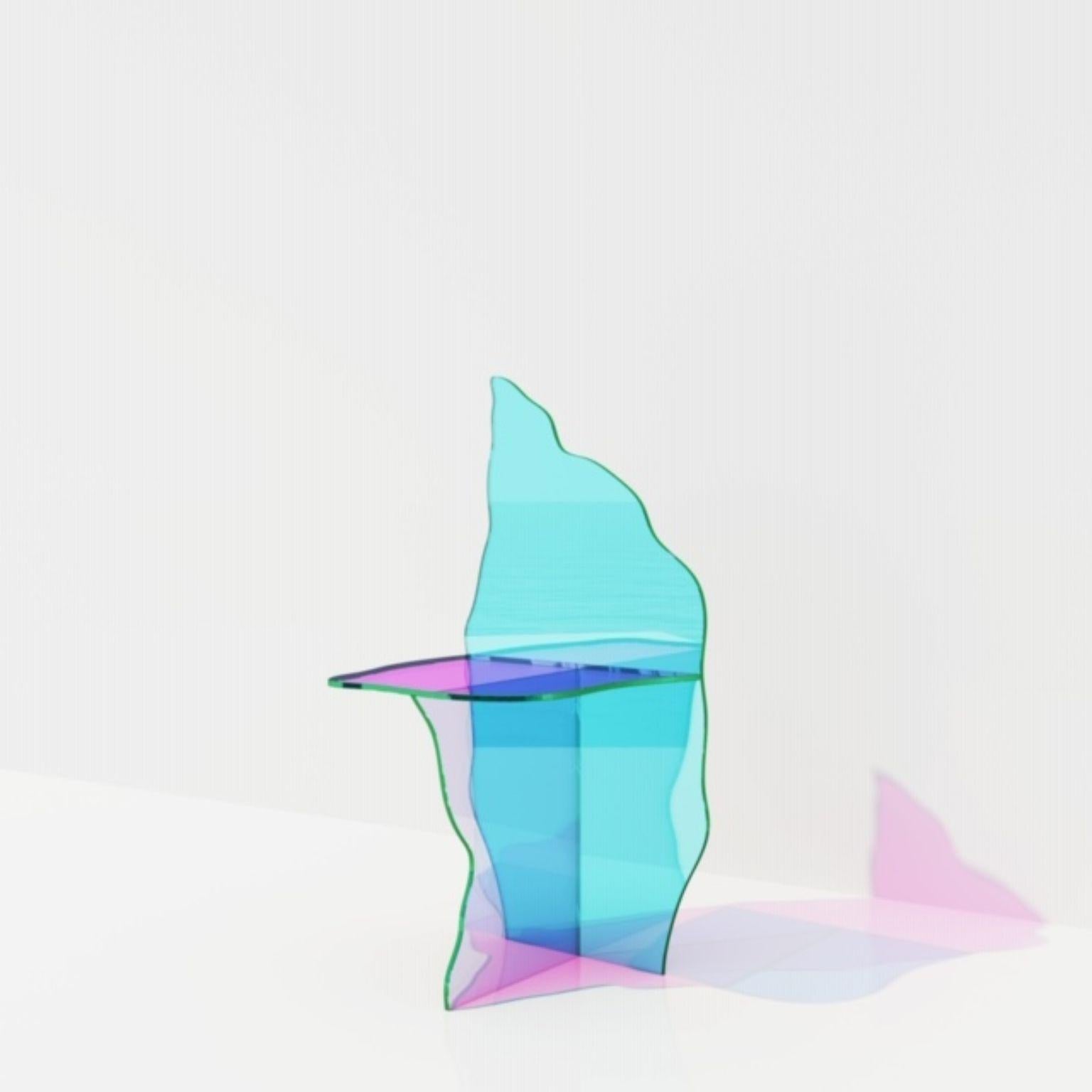 Isola chair by Brajak Vitberg
Dimensions: 43 x 55 x 100 cm
Materials: Dichroic glass

Can be made in Satin glass finish. Please contact us.

Bijelic and Brajak are two architects from Ljubljana, Slovenia.
They are striving to design craft elements