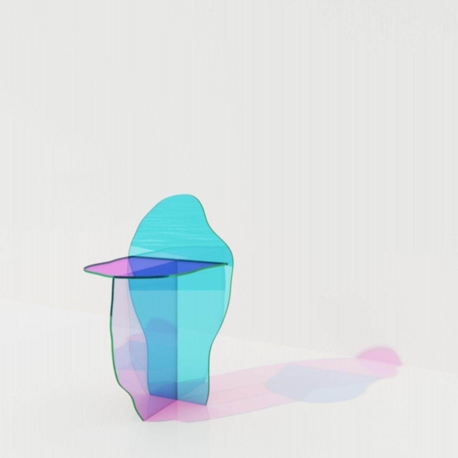 Isola chair by Brajak Vitberg
Dimensions: 43 x 55 x 85 cm
Materials: Dichroic glass

Can be made in Satin glass finish. 

Bijelic and Brajak are two architects from Ljubljana, Slovenia.
They are striving to design Craft elements and make them