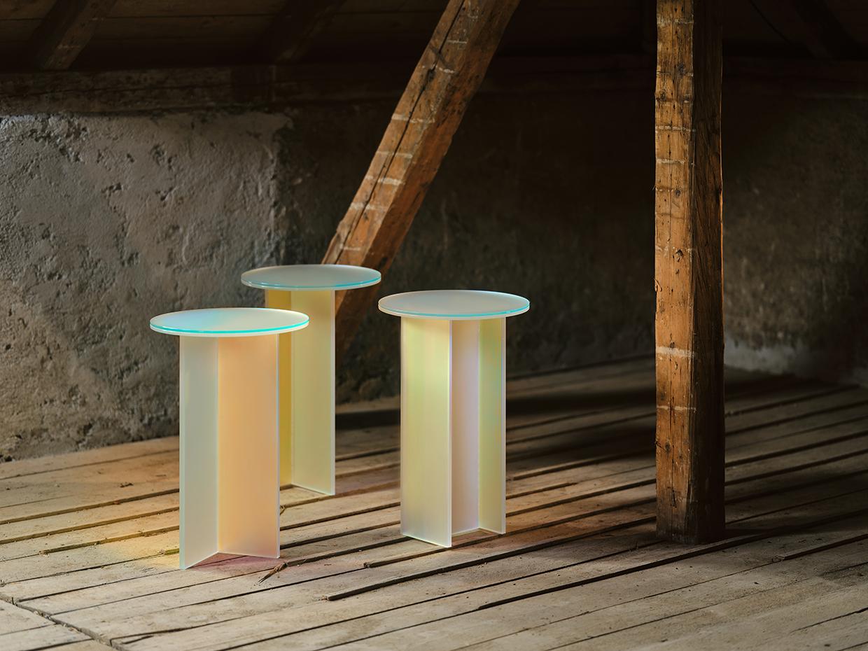 Isola Dichroic Satin Glass H Side Table by Brajak Vitberg For Sale 4