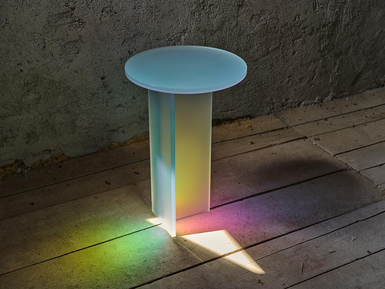 Modern Isola Dichroic Satin Glass H Side Table by Brajak Vitberg For Sale