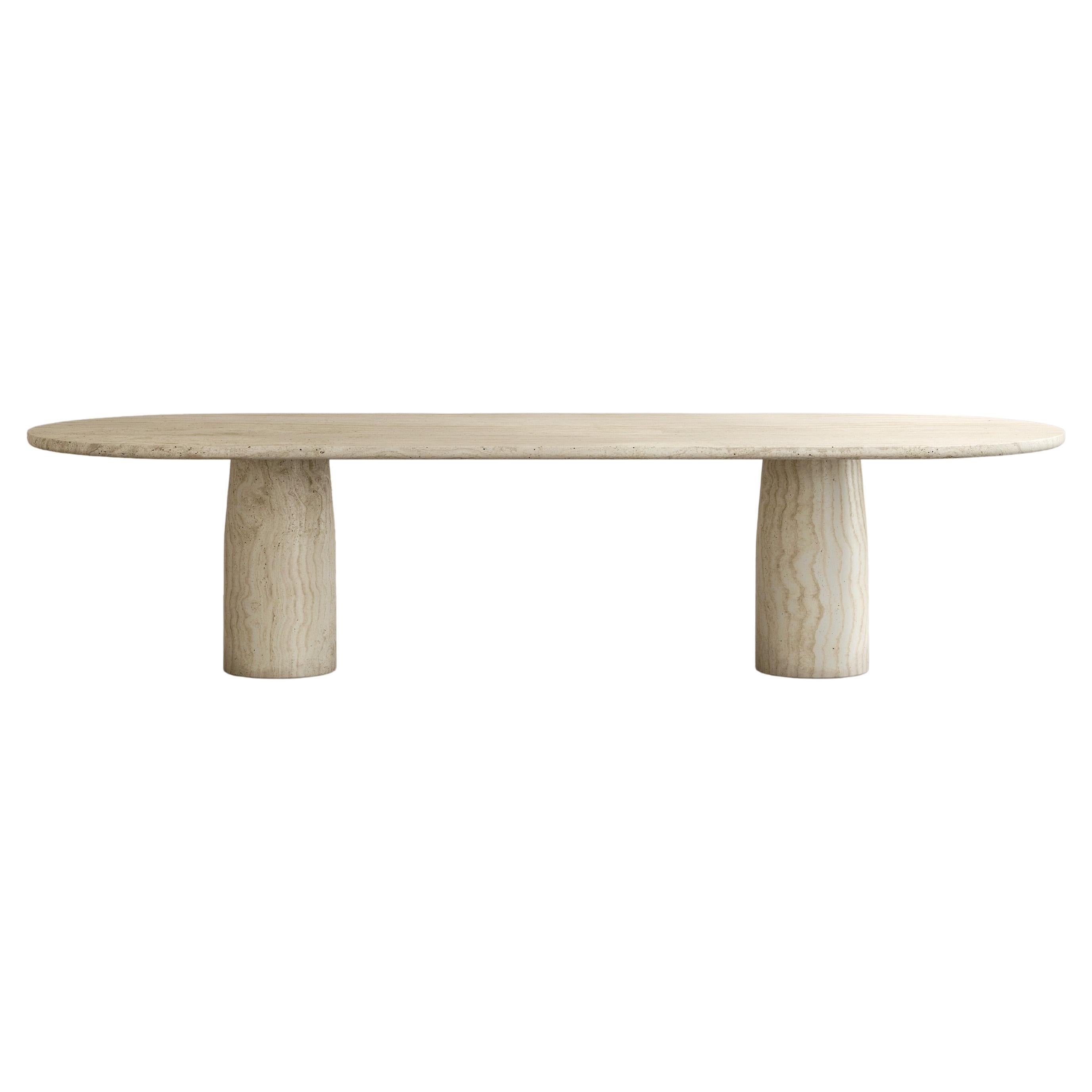 Isola Table à manger IV en travertin Classico Alabastrino par Paloma Editions