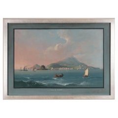 Antique "Isola D’ischia" Grand Tour Style Gouache Painting by Camillo Divito