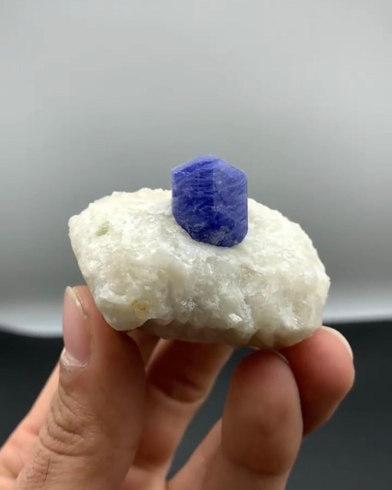Modern Isolated And Isometric Hackmanite Crystal On Calcite From Afghanistan For Sale