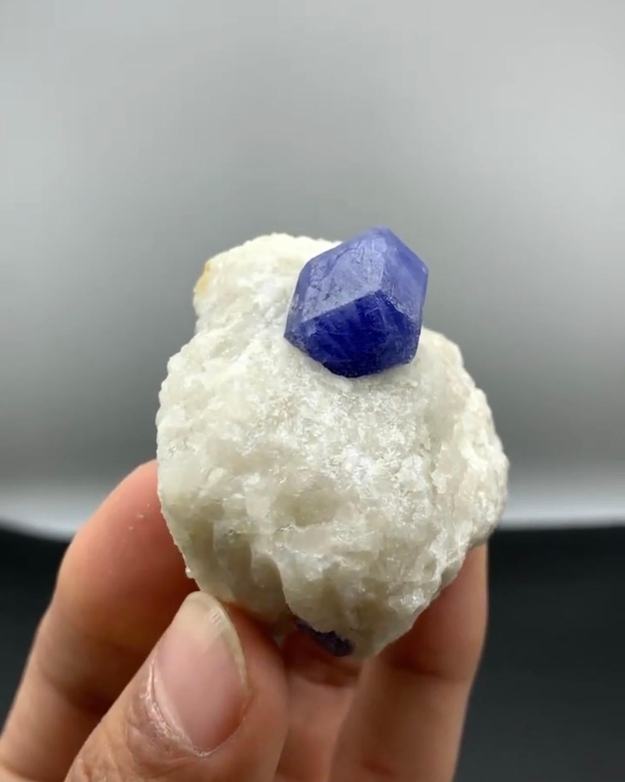Contemporary Isolated And Isometric Hackmanite Crystal On Calcite From Afghanistan For Sale