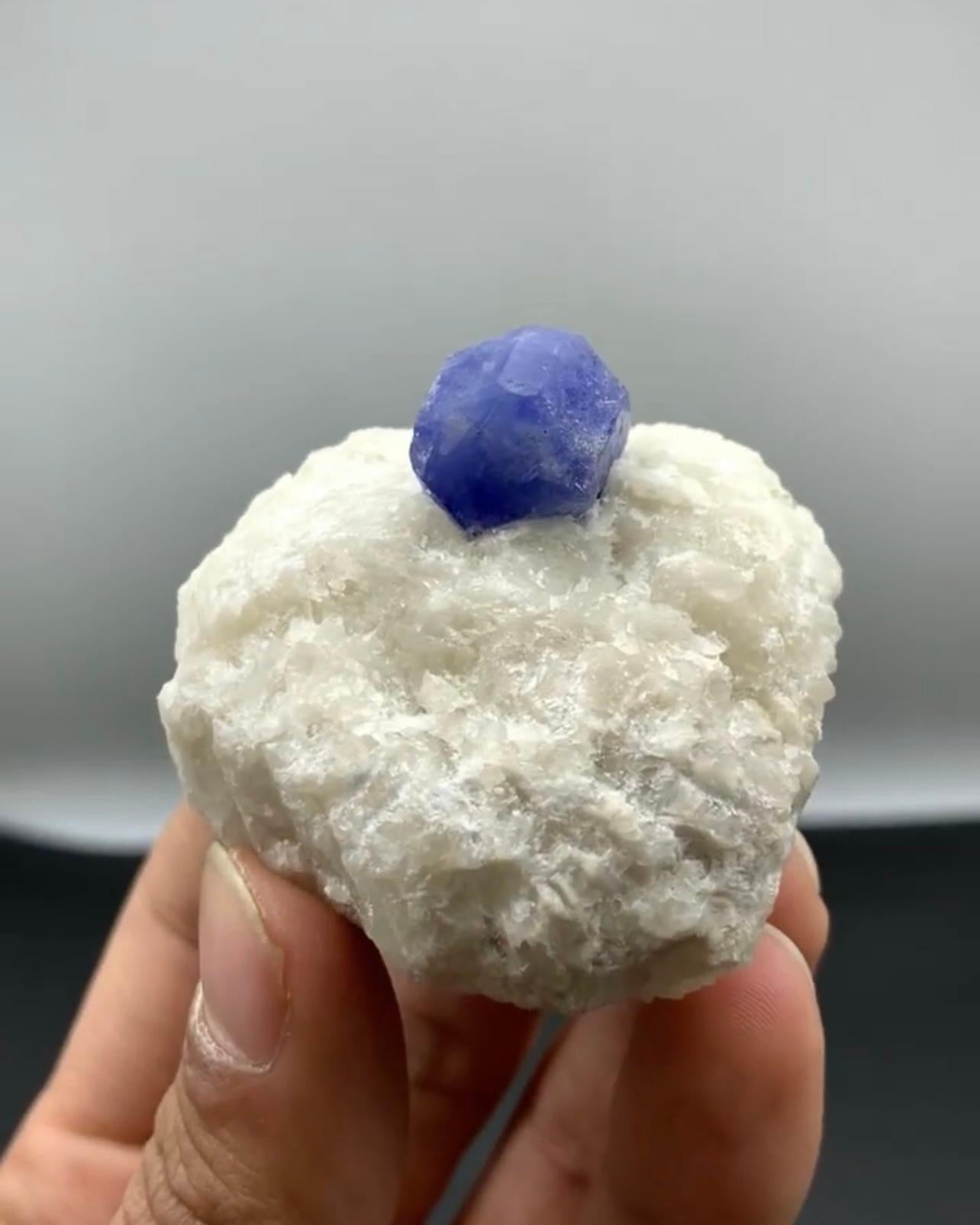 Other Isolated And Isometric Hackmanite Crystal On Calcite From Afghanistan For Sale