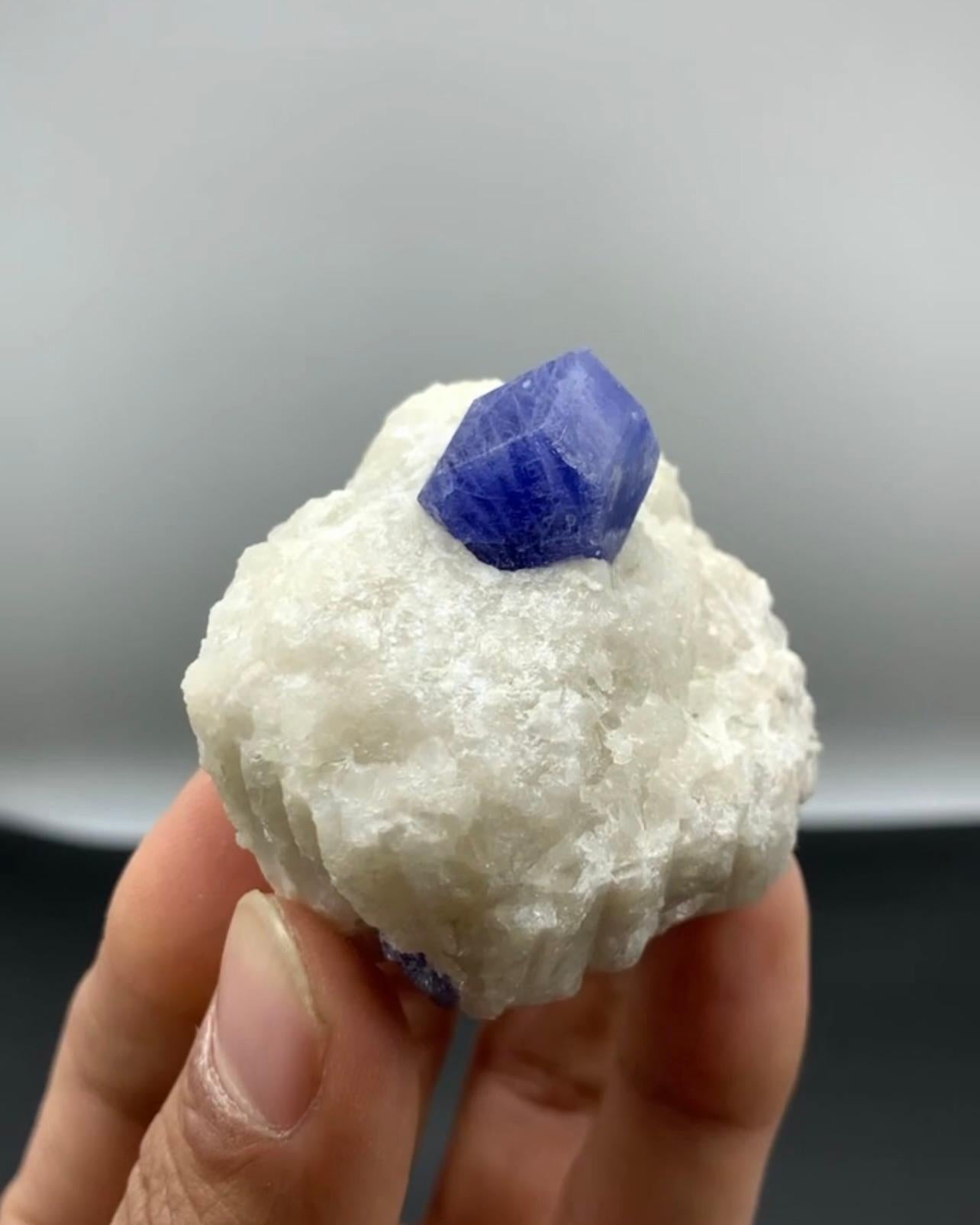 Isolated And Isometric Hackmanite Crystal On Calcite From Afghanistan For Sale 2