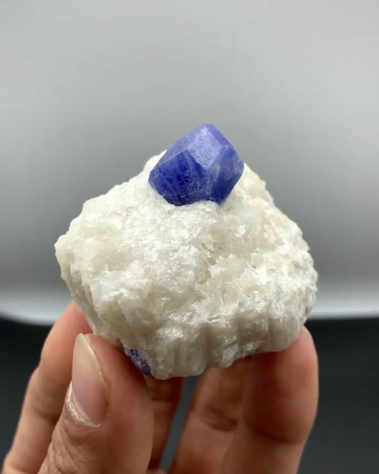 Isolated And Isometric Hackmanite Crystal On Calcite From Afghanistan For Sale 3