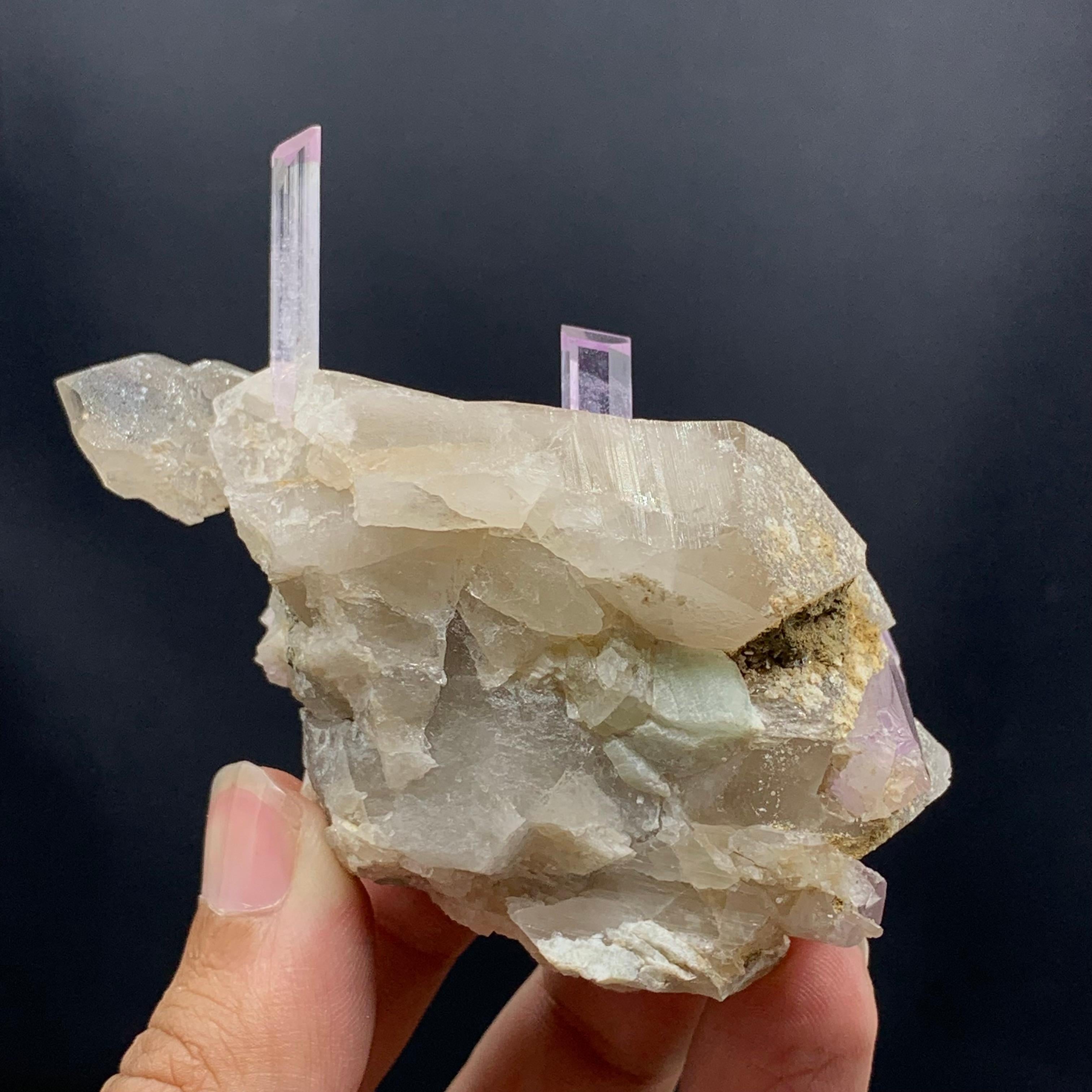 Style Adam Crystals de kunzite allongés et dorés sur quartz fumé d'Afghanistan en vente