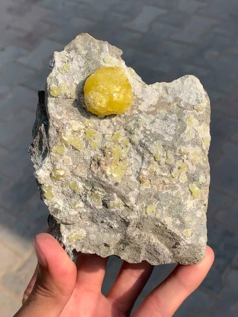 Origine : Mine Wadh, province du Baluchistan, Pakistan 

Dim : H : 13 x L : 8,8 x P : 5,5 cm 

Poids 700 g

Type de spécimen : Cristal isolé de brucite jaune citron perché sur une matrice de chromite 

Couleur : Jaune 

Traitement : Aucun




Ce