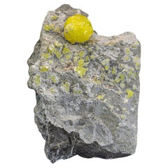 Used Isolated LemonYellow Botryoidal Brucite Crystal On Chromite Matrix From Pakistan