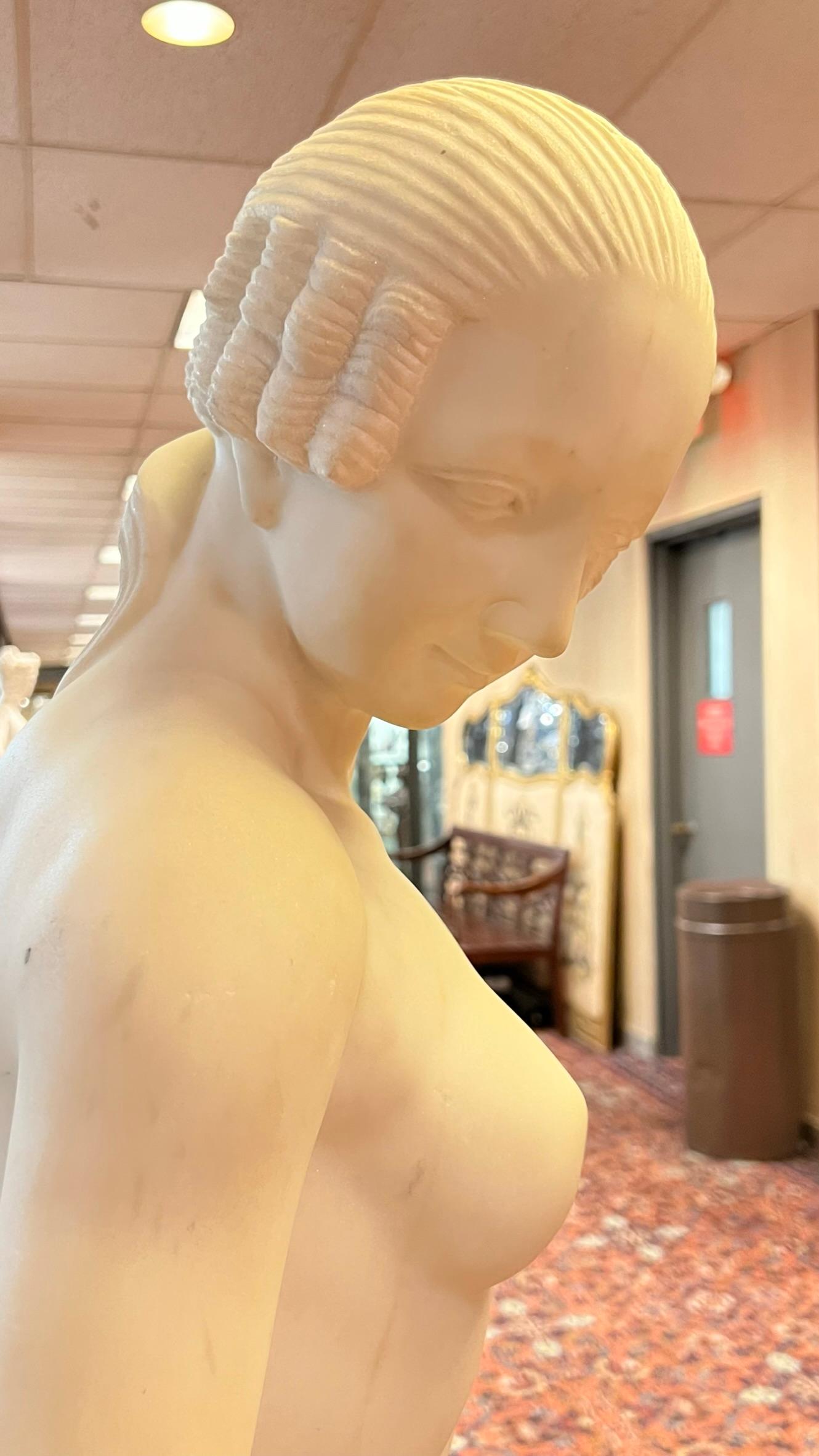 Hand-Carved Isolde with Fawn Marble Statue After Edward McCartan For Sale