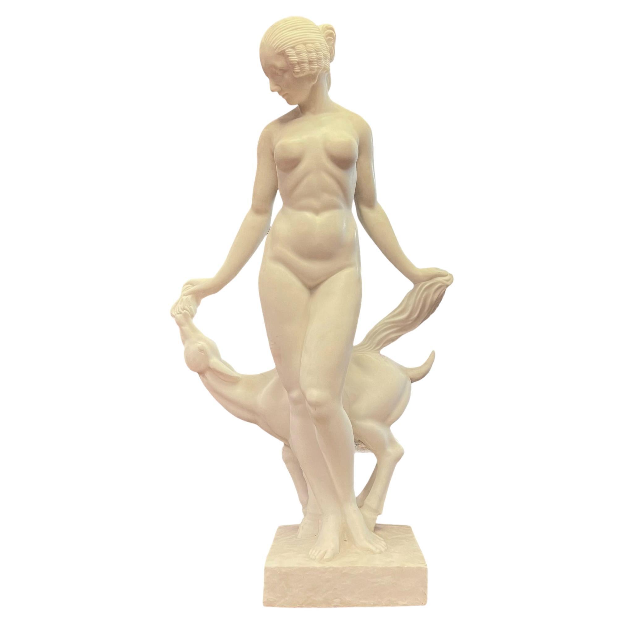 Isolde with Fawn Marble Statue After Edward McCartan For Sale