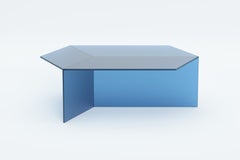 ISOM OBLONG 105cm Blue Satin Glass, Contemporary Designer Coffee Table