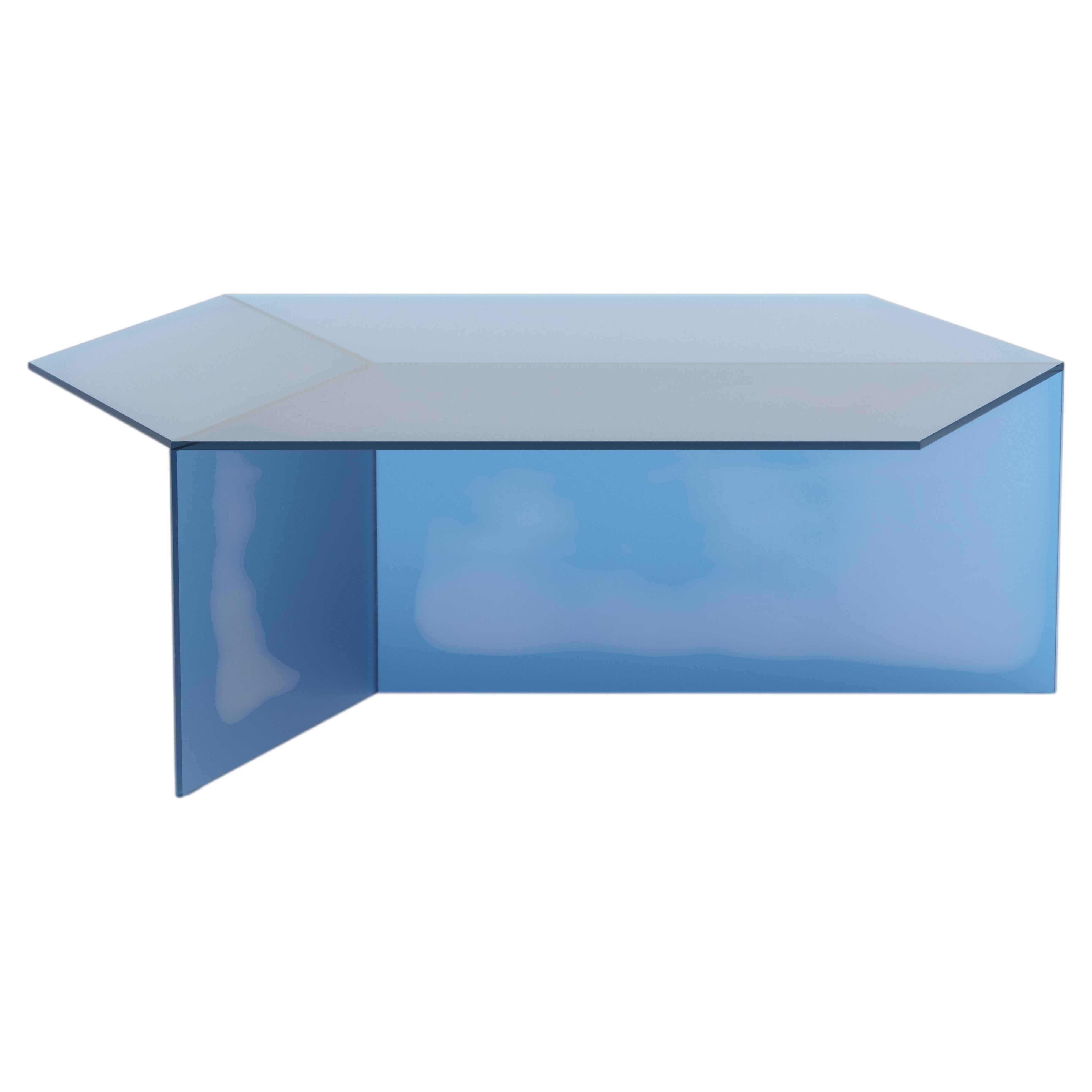 ISOM OBLONG 120cm Blue Satin Glass, Contemporary Designer Coffee Table