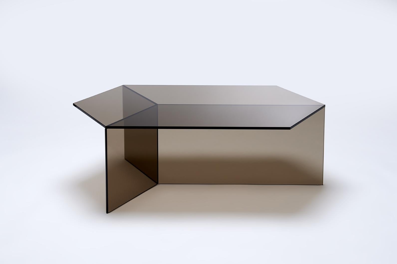 German Isom Oblong Bronze Side Table Tempered Glass For Sale