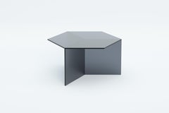 ISOM SQUARE 70cm Black Satin Glass, Contemporary Designer Side Table