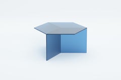 ISOM SQUARE 70cm Blue Satin Glass, Contemporary Designer Side Table