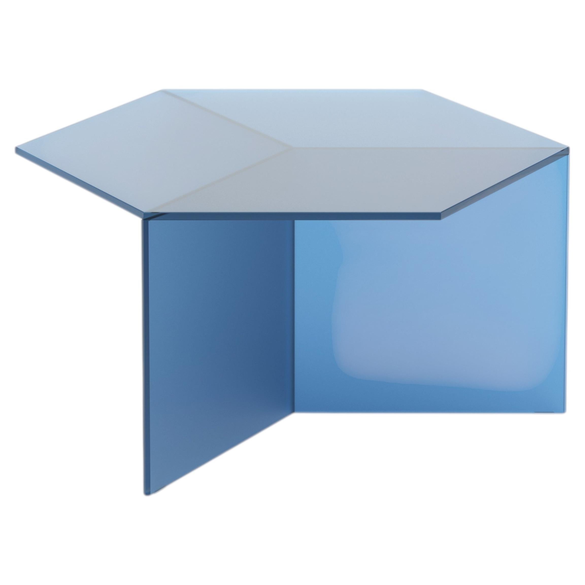 ISOM SQUARE 70cm Blue Satin Glass, Contemporary Designer Side Table