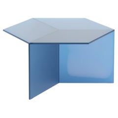 ISOM SQUARE 70cm Blue Satin Glass, Contemporary Designer Side Table