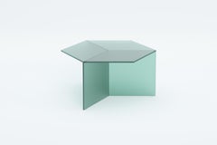 ISOM SQUARE 70cm Green Satin Glass, Contemporary Designer Side Table