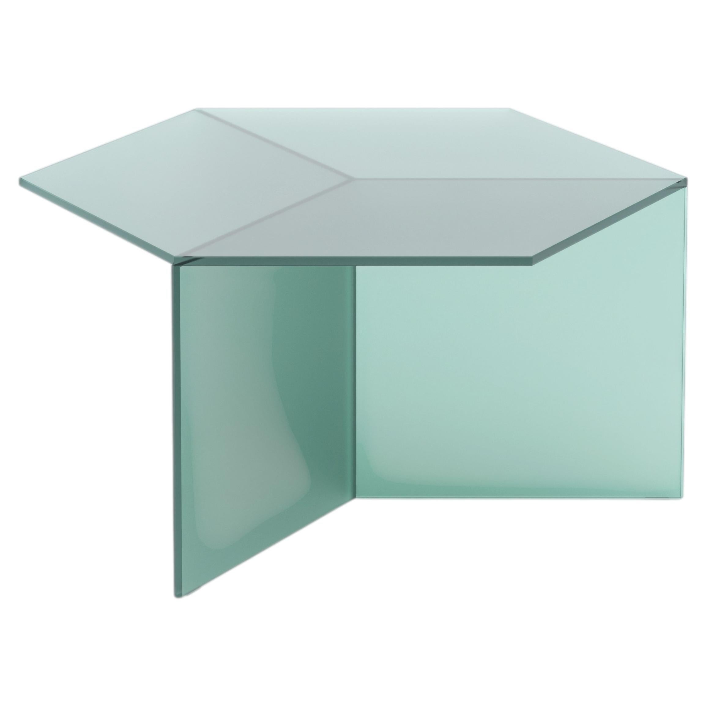 ISOM SQUARE 70cm Green Satin Glass, Contemporary Designer Side Table