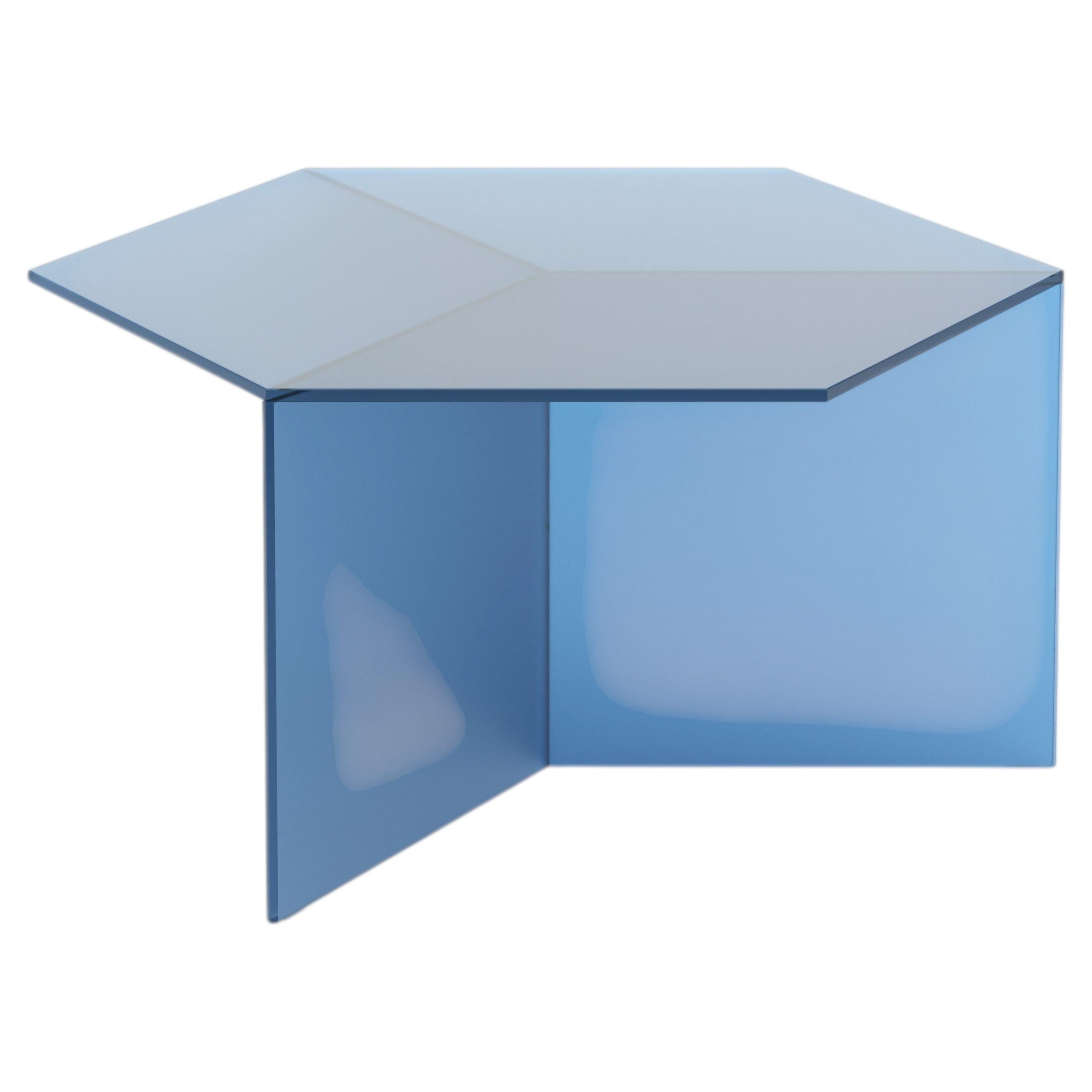 ISOM SQUARE 80 cm, vetro satinato blu, tavolino di design contemporaneo