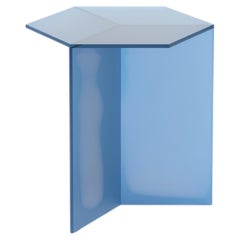 ISOM TALL 45 CM, cristal satinado azul, mesita auxiliar de diseño contemporáneo