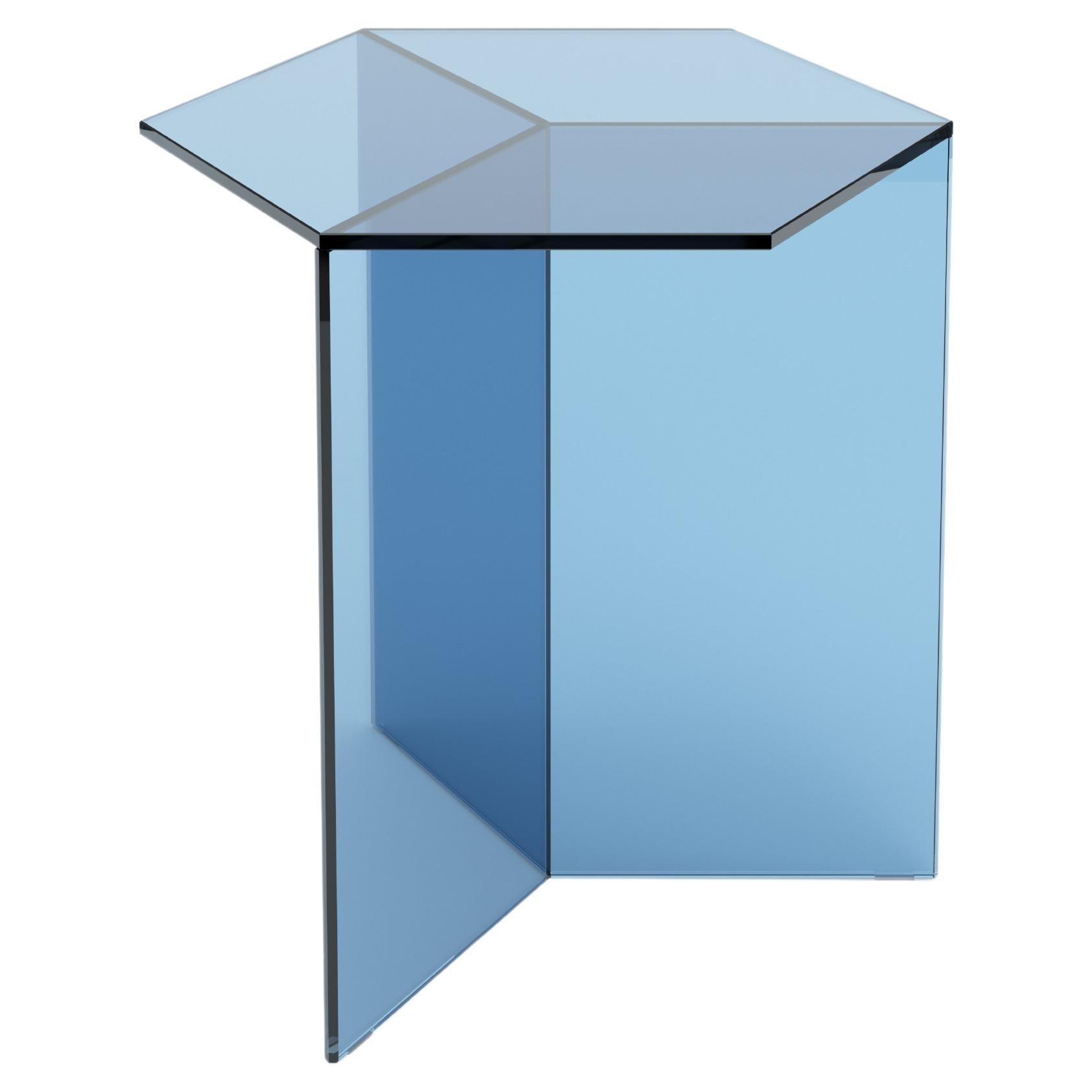 Isom Tall 50 cm Side Table Clear Glass Blue, Sebastian Scherer for Neo/Craft