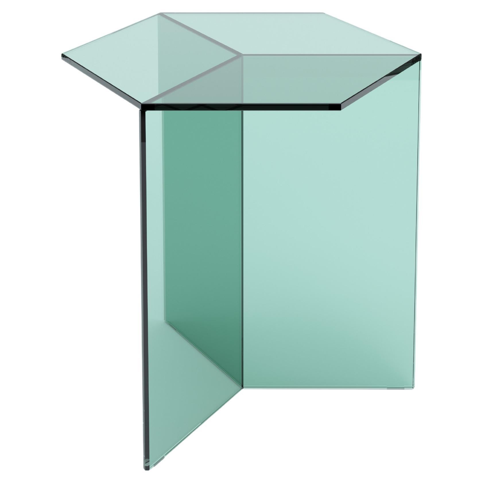 Isom Großer 50 cm Beistelltisch aus klarem Glas in Grün, Sebastian Scherer für Neo/Craft