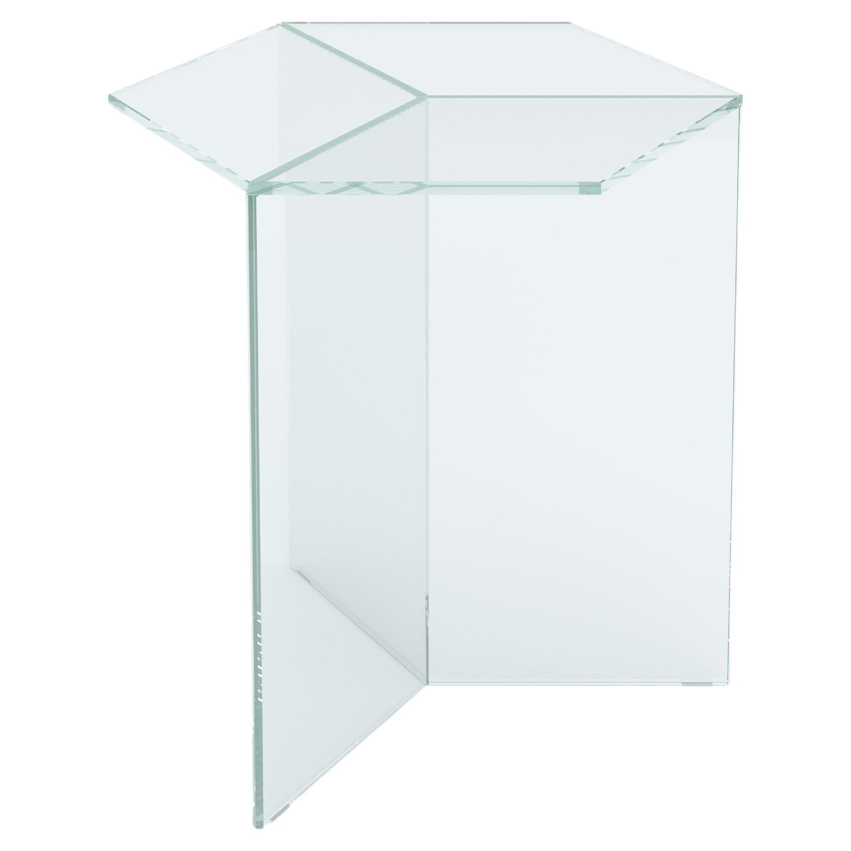 Isom Großer 50 cm Beistelltisch aus klarem Glas in Weiß, Sebastian Scherer für Neo/Craft