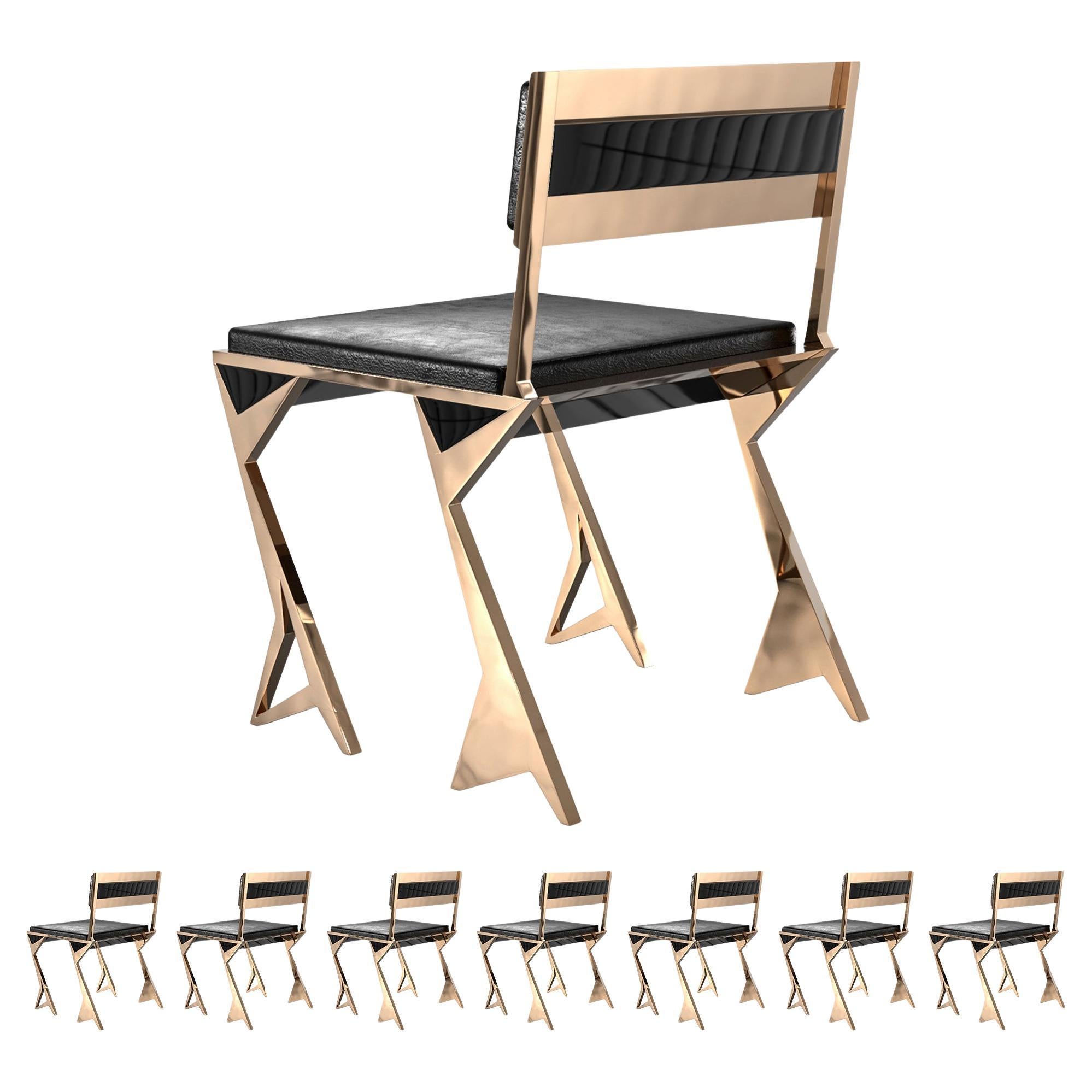 Sedia "Ispirazione", set di otto sedie, dettagli in bronzo e lacca nera, Istanbul