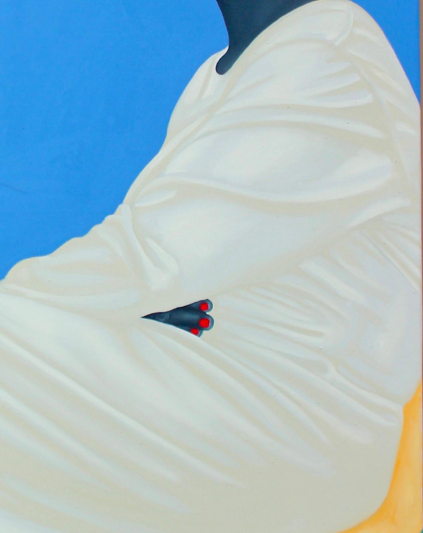 Geschenk - Gemälde, Öl auf Leinen (Blau), Portrait Painting, von Israel Agboola Oladapo