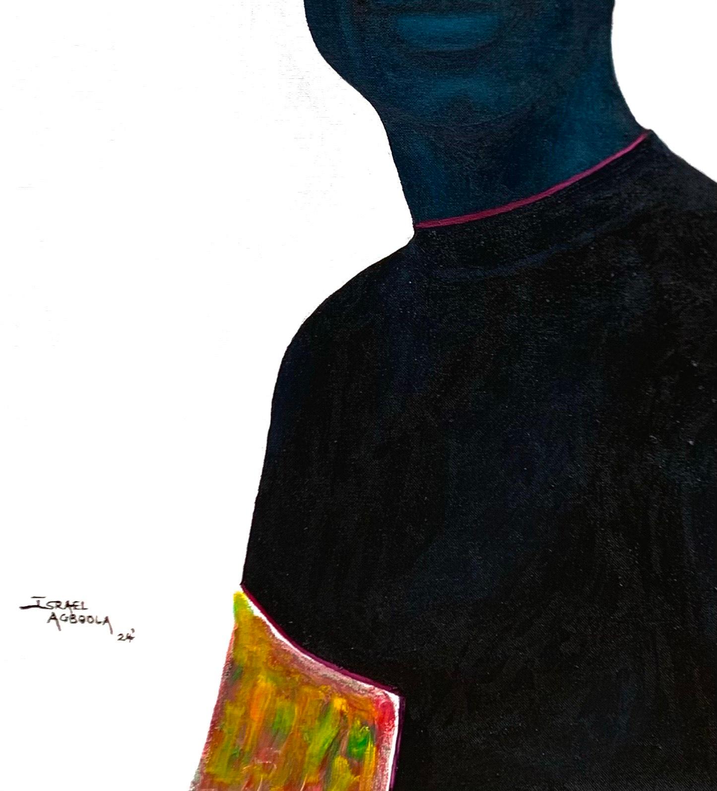 Man on red cap - Painting, Oil and Acrylic on canvas (Schwarz), Portrait Painting, von Israel Agboola Oladapo