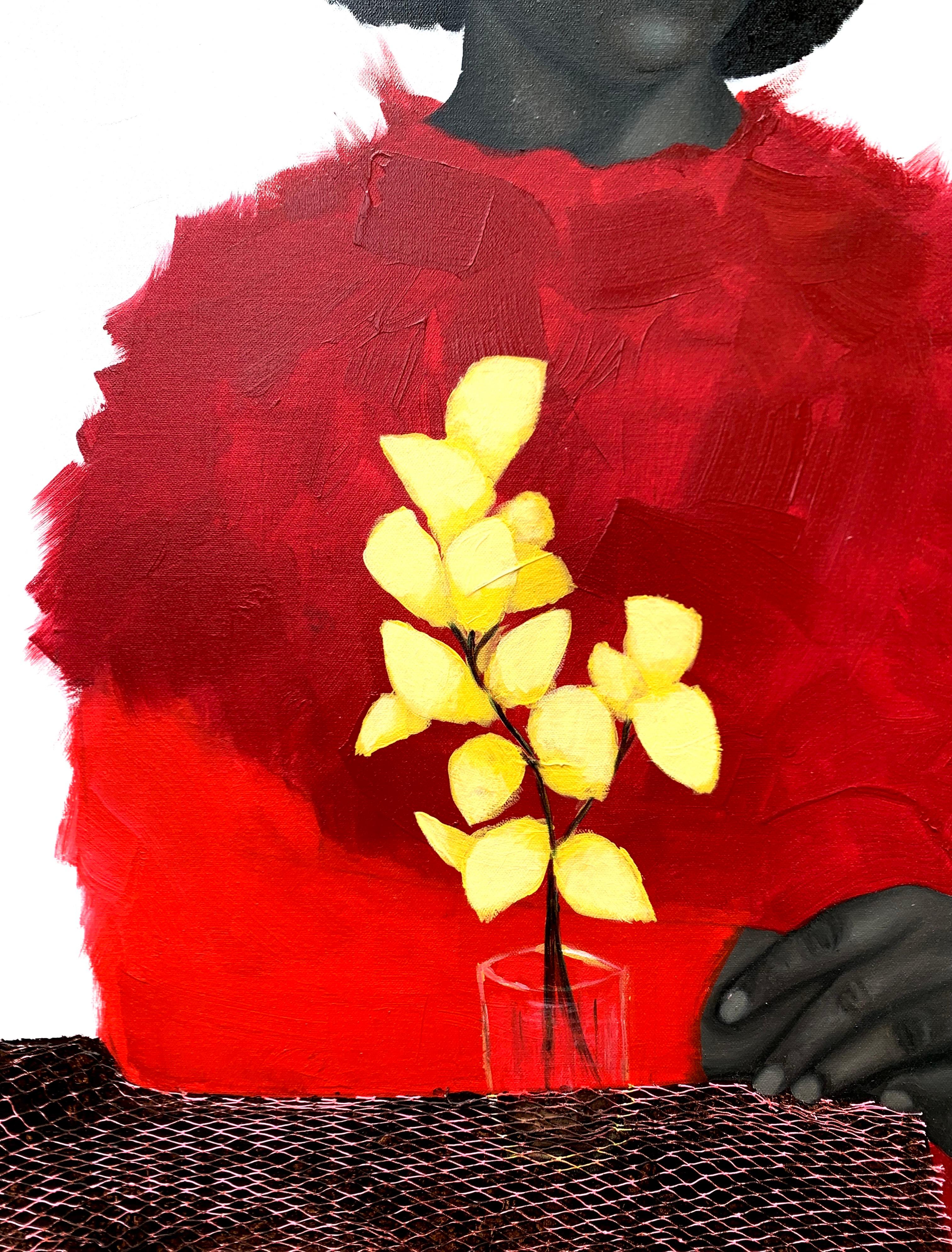 Fleur jaune - Peinture, huile, acrylique et éponge sur lin - Painting de Israel Agboola Oladapo