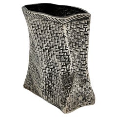 Israel Lisham Art Basketweave Sterling Silver Paper Bag Vase