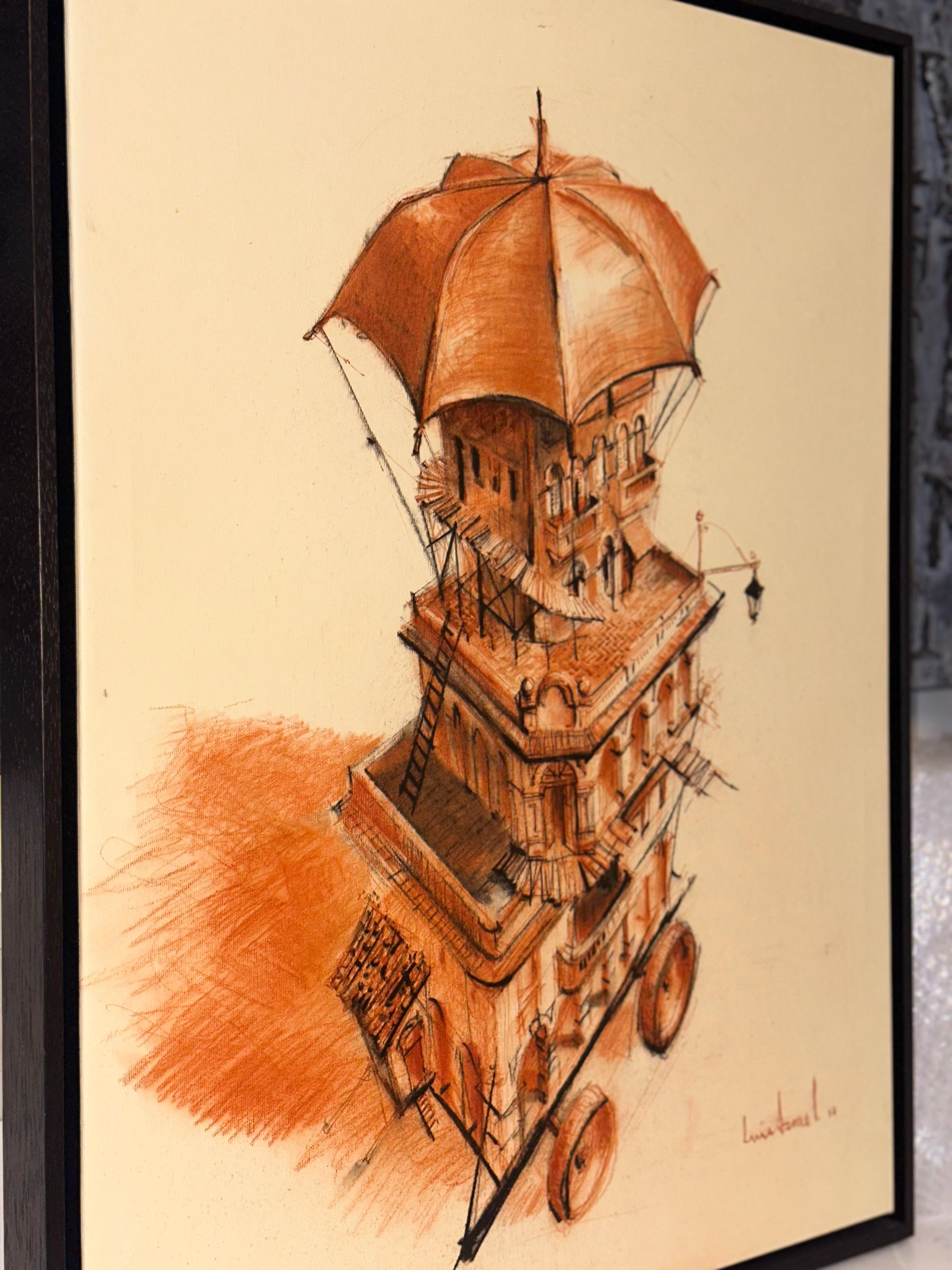 Errante Serie - Orange Figurative Painting par Israel Luis González Sosa