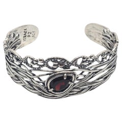 Israel PZ Sterling Silver Garnet Vine Cuff Bracelet #20355