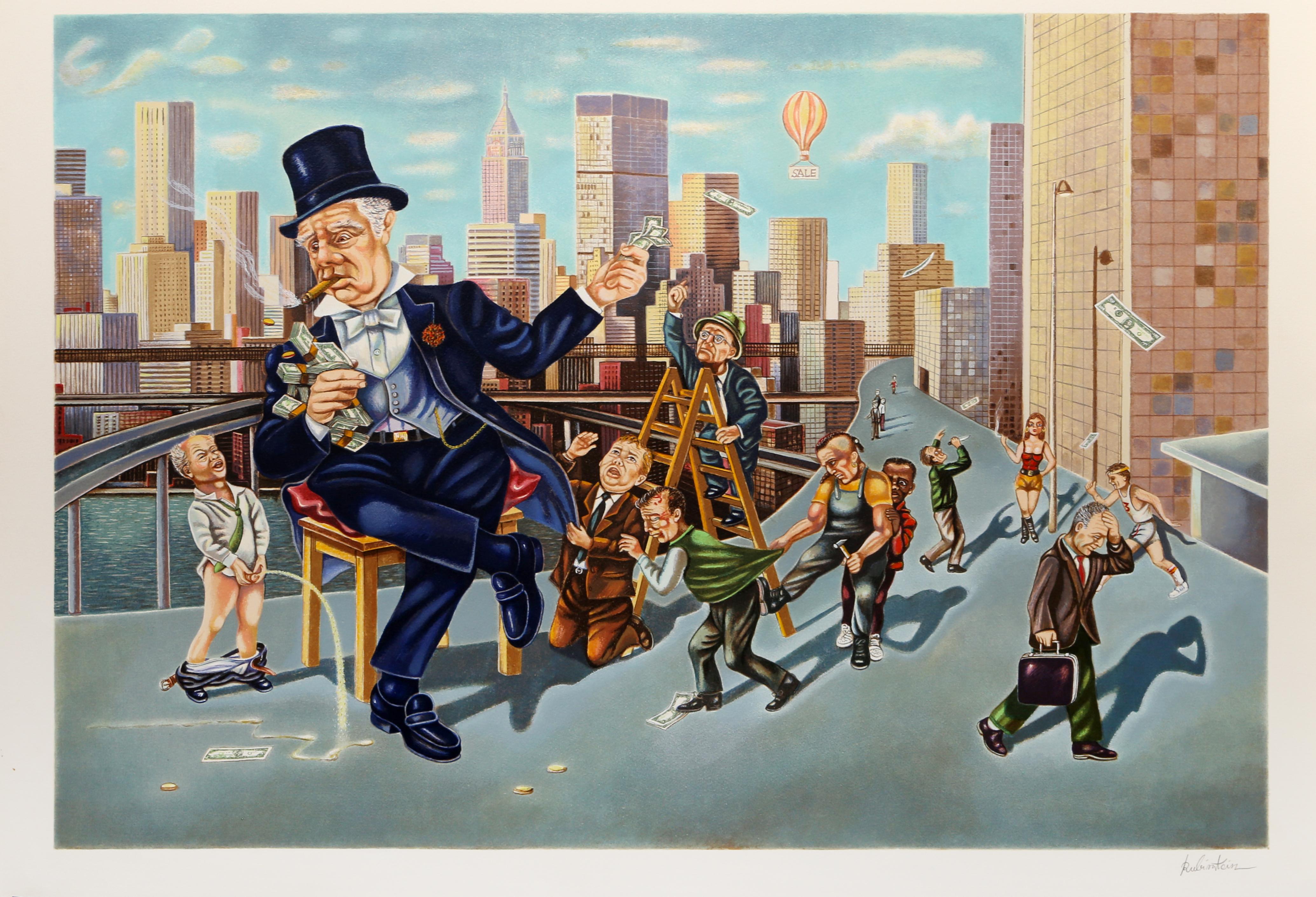 Todo por dinero, serigrafía surrealista de Israel Rubistein - Print Gris de Israel Rubinstein