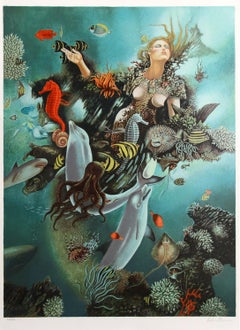 Vintage Goddess of The Sea, Surrealist Screenprint by Israel Rubinstein