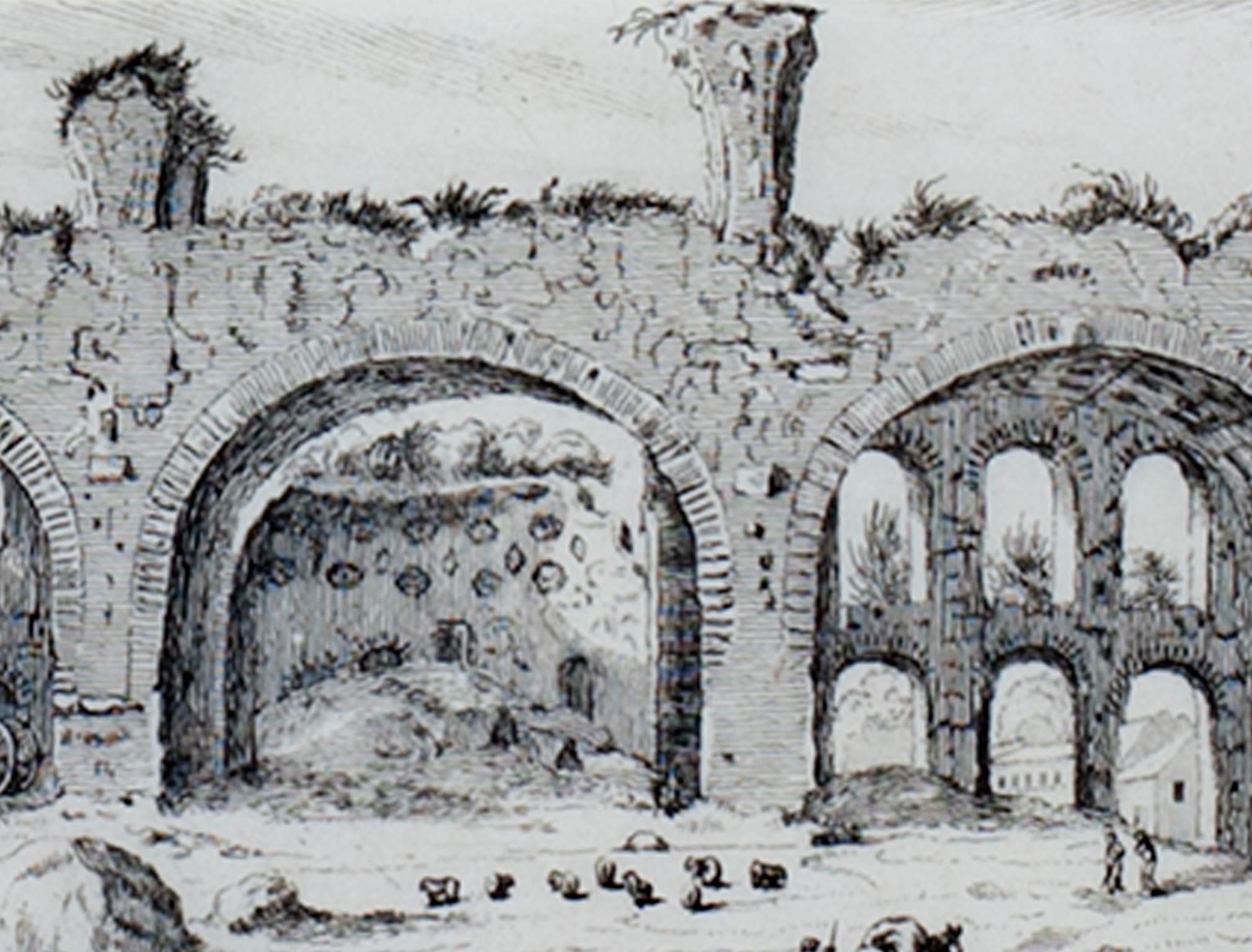 17th century engraving black and white landscape ancient building scene - Old Masters Print by Israel Silvestre