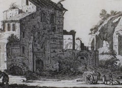 17th century engraving black and white landscape ancient building scene