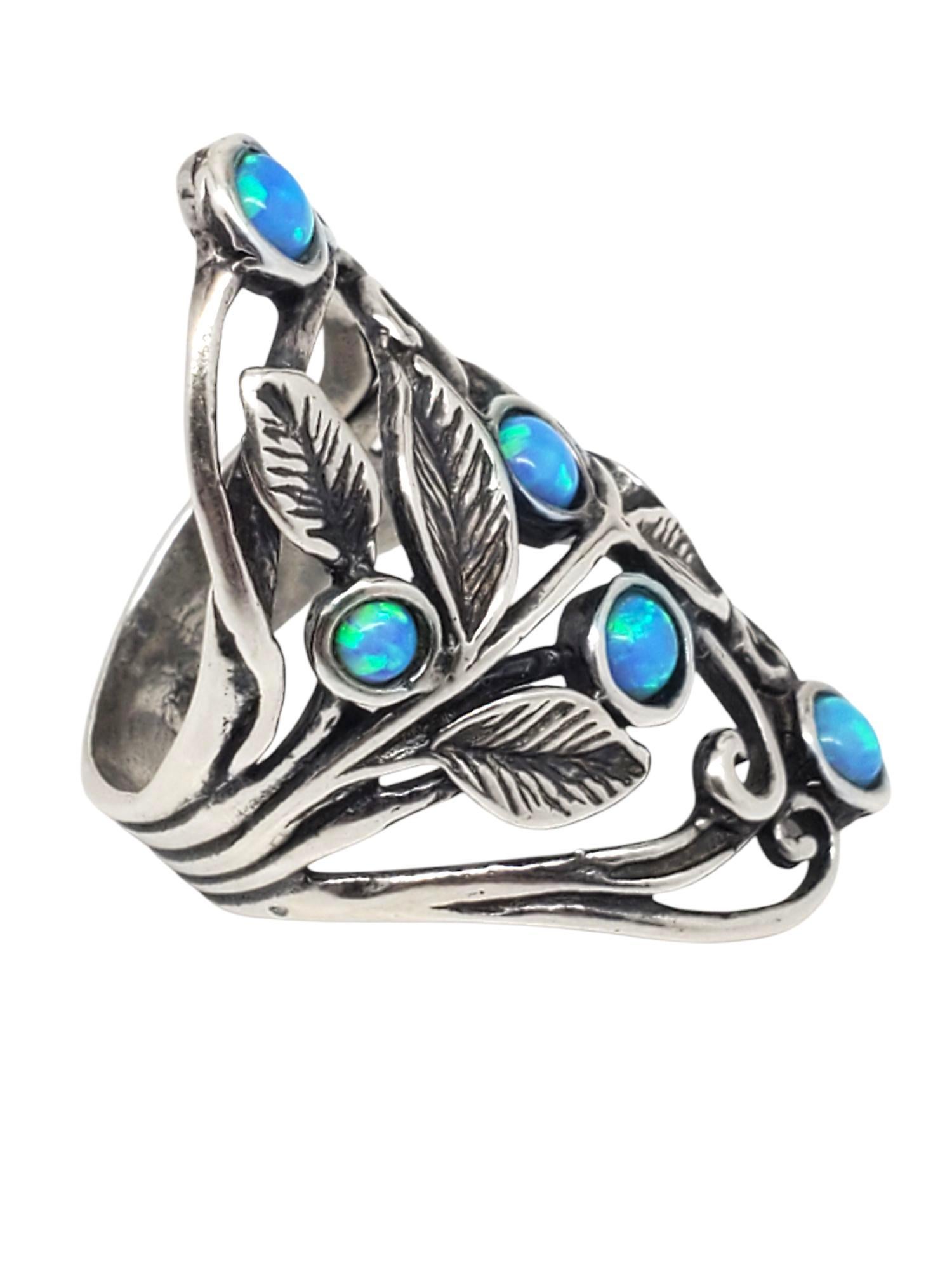 Anello Israel in argento sterling con opale blu misura 8 #21286 In condizioni buone in vendita a Washington Depot, CT