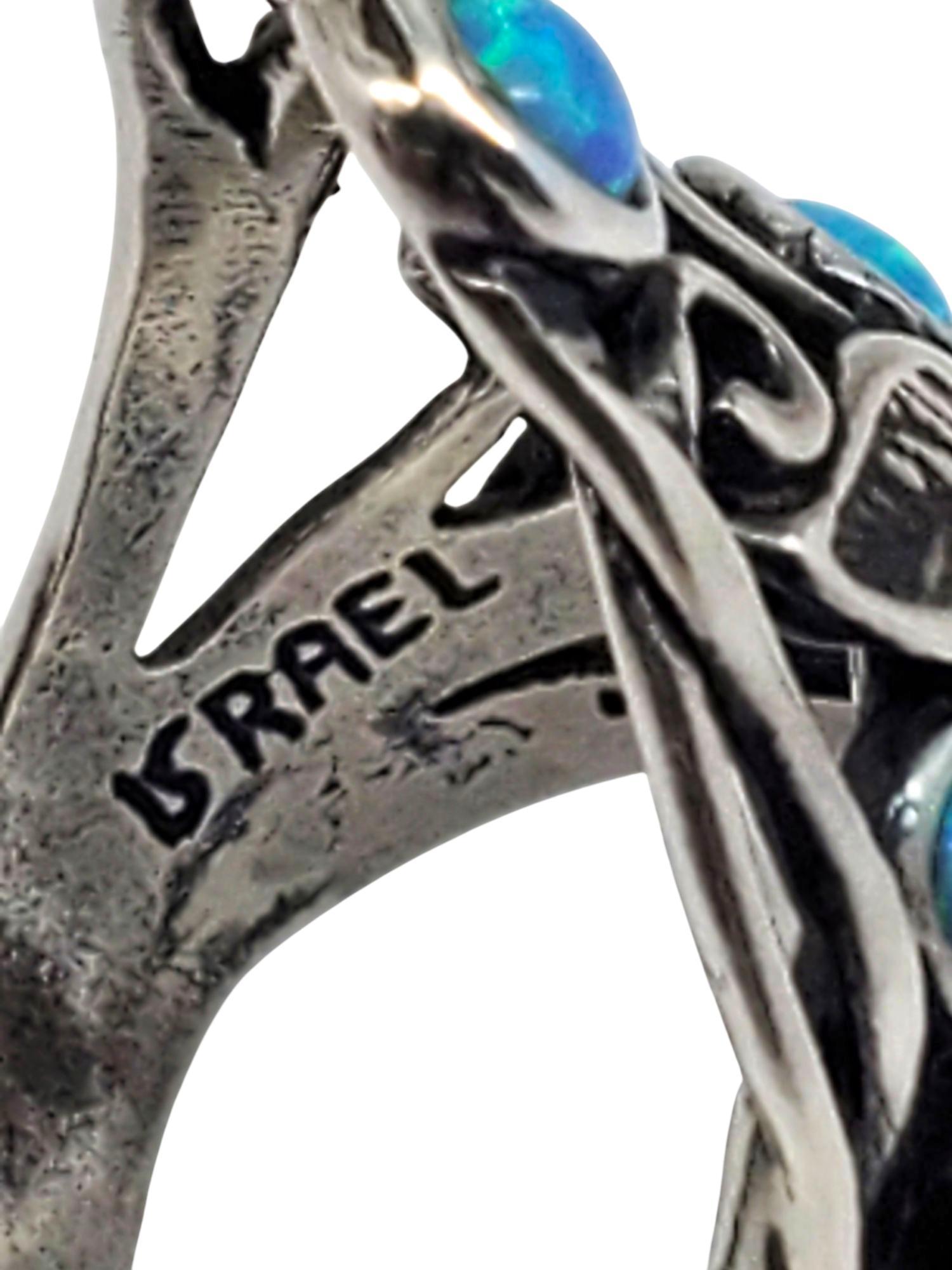 Donna Anello Israel in argento sterling con opale blu misura 8 #21286 in vendita