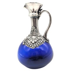 Vintage Israeli Blown Glass & Sterling Silver Carafe Pitcher