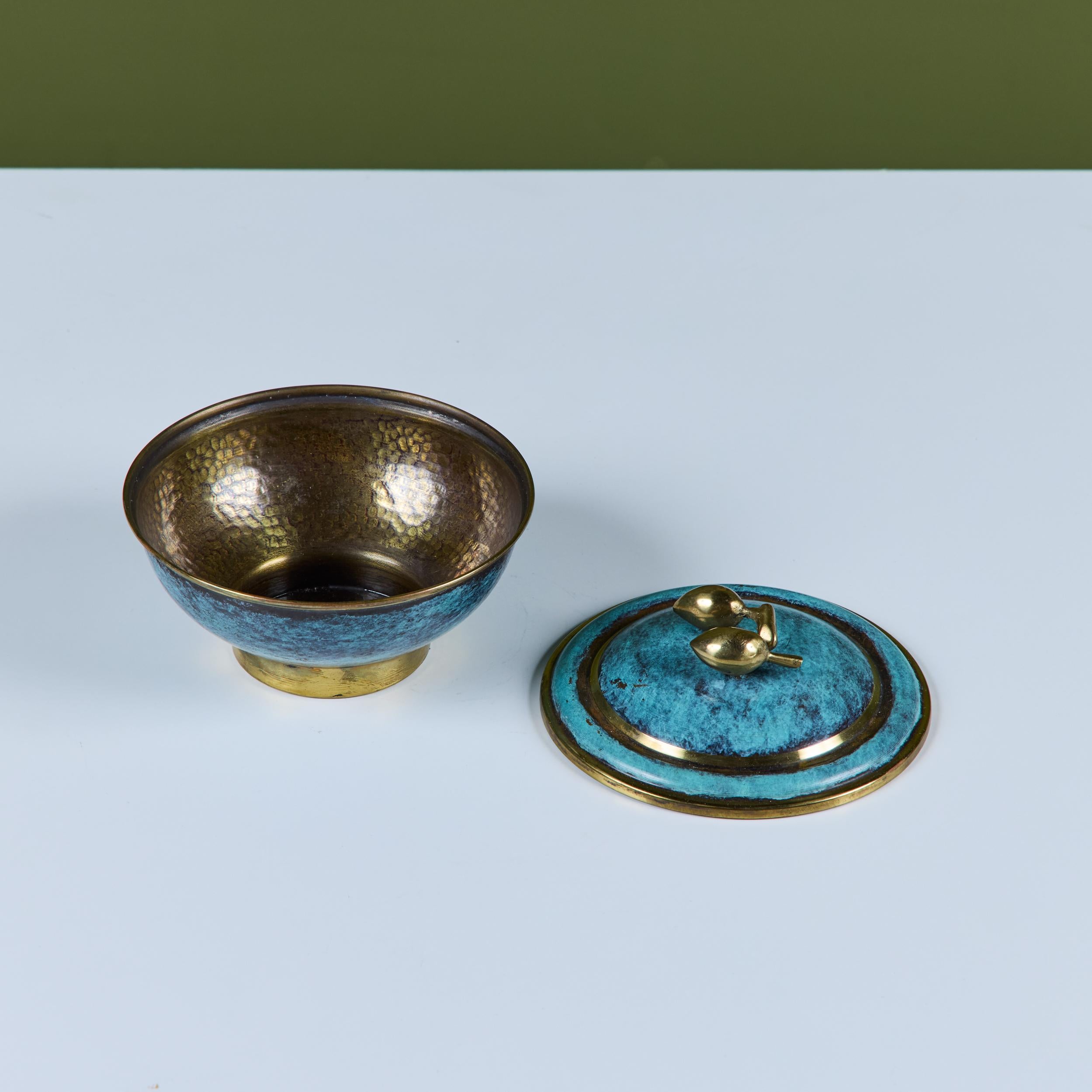 Mid-Century Modern Israeli Lidded Brass Bowl with Olive Knob For Sale